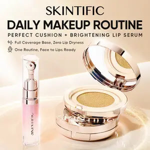[Flawless] SKINTIFIC 2PCS Daily Makeup Routine – Cover All Perfect Cushion + Peptide Brightening Lip Serum Full Coverage Pore Blur Even Skin Tone Hydrated Lips