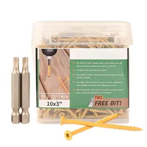 Deck Screws 3 Inch  Screws #10 x 3, 315 count, Rust Resistant Structural Fence Screws Torx Drive Screw, Two T25 Bits, Brilliant Yellow Ruspert Coating Rust Proof, 5lb Box
