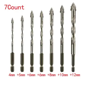 New Four-Flute Sawtooth Eccentric Drill Bit - High Hardness Skewed Head Drill Set, Four Blade Serrated Eccentric Drill, Multifunction Suitable for Metal, Stone, Glass, Concrete (4/5/6/6/8/10/12mm)