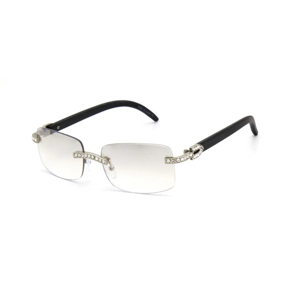 Unisex Square Clear Lens Eyewear Wood Arms Stones UV400 Unisex Square Clear Lens Eyewear Wood Arms Stones UV400