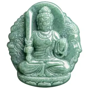 Natural Jade Beads Green Jade Zodiac Rooster Amulet Lucky Buddha Pendant for Men and Women Ethnic Handmade Carved