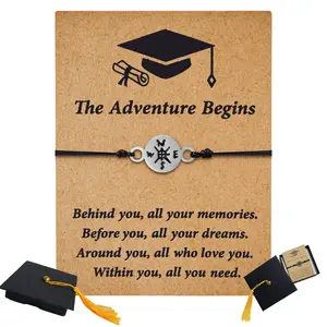 Graduation Gifts for Her Him The Adventure Begins Bracelet for Women  Adjustable Graduation Compass Bracelet for Son  Daughter Friends with Cap-shape Box Elementary 5 8 Grade Middle Senior High College School Graduate Bracelet unisex