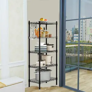 5-Tier Wire Shelving 5 Shelves Unit Metal Storage Rack Durable Organizer Perfect for Pantry Closet Kitchen Laundry Organization in Black Deals For You Days