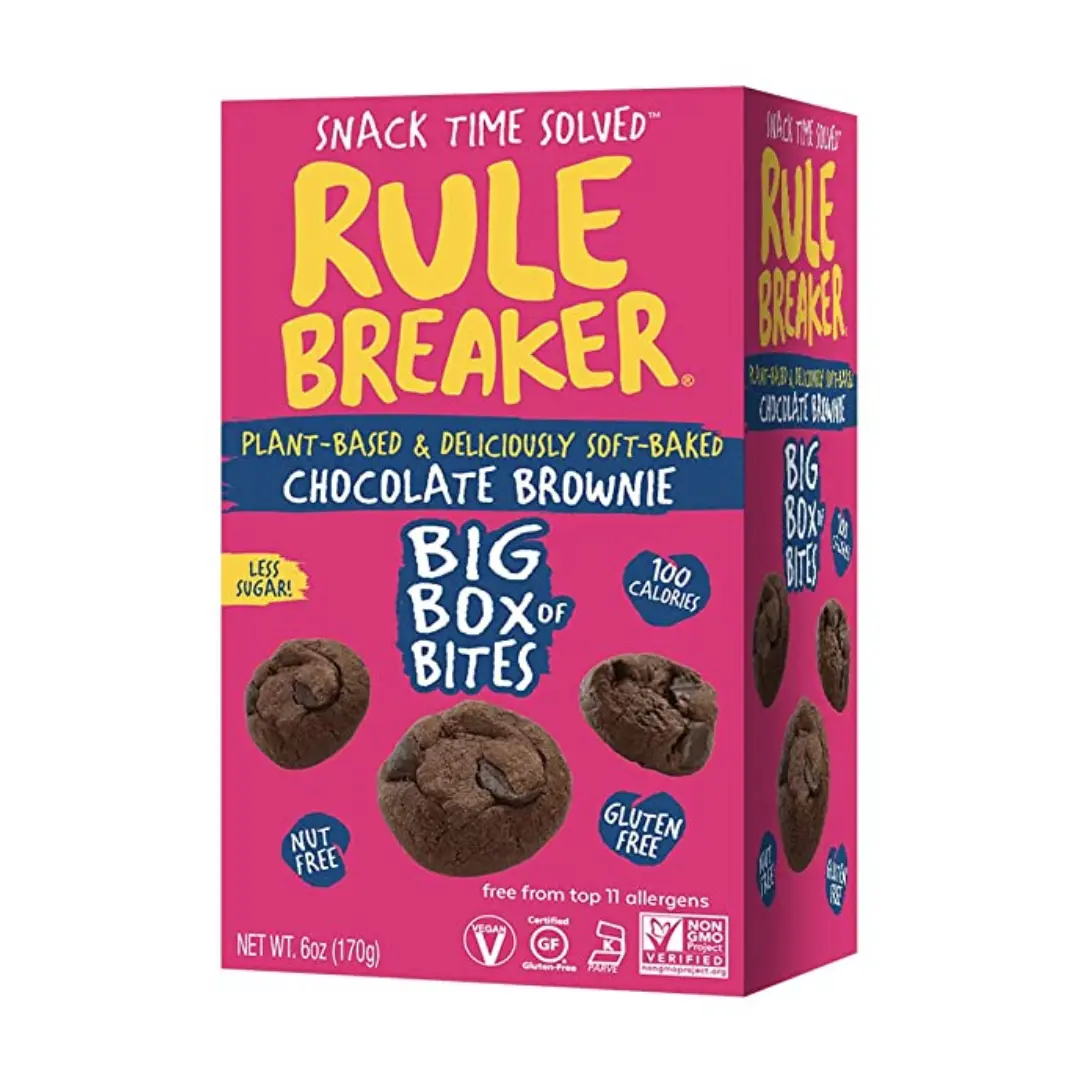 Rule Breaker Snacks Big Box of Brownie Bites | Vegan, Gluten-Free, Top 11 Allergen-Free | Great for School, Office, Pantry | Soft-Baked, Better-For-You | Pack of 6 6-oz Bags