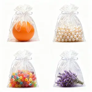 100pcs Transparent Organza Bags, Dustproof Fruit Bags, Jewelry Gift Packaging, Candy Bags, Reusable Drawstring Storage Bags