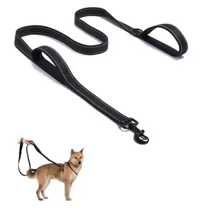 Anti- Pull Dog Leash Heavy Duty for Large Dogs with Double Padded Handle for Traffic Control, Double-Sided Reflective Leashes for Large Medium Dogs , Night Safety 7FT, Black