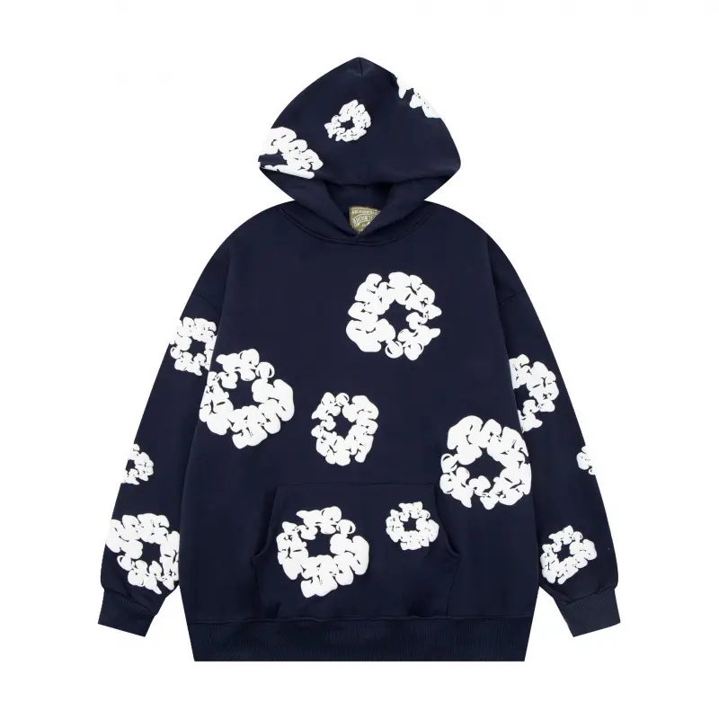 Foam navy blue hoodie [white floral wrea