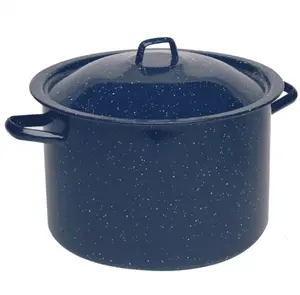 Blue Speckled Enamel 6-Quart Stock Pot, Lightweight Steel Cookware for Pasta, Smooth Stainless Glass Lid Classic