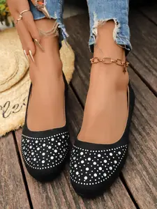 Women's Ballet Mary Jane Flats, Round Toe Rhinestone Decor, Casual & Work Shoes Walking Shoes Size 6-11, All Season Comfortable Footwear Series, Ballerina Flats Shoes
