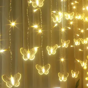 Curtain Butterfly String Light 20Ft 120LED Window USB Fairy Lights 24 Butterfly 8 Modes with Remote Control for Room Bedroom Patio Party Wedding Holiday Christmas Decoration (Warm White)
