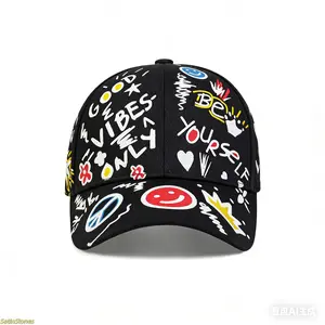 Unisex Letter Graffiti Print Baseball Cap Outdoor Adjustable Sunscreen Leisure Hat Travel Tourism Beach Vacation