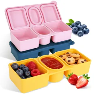 MACTANO 12 OZ Silicone Snack Containers with Lids, 3 Compartment Reusable Snackle Box for Travel Picnic 3 Pack