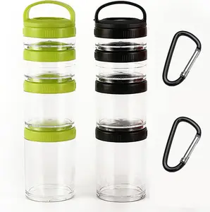 Stackable Snack Container & Protein Powder Shaker Cup - Portable Keychain with Twist Lock System, Leak-proof for School, Travel, Workout Fitness, Black & Green, Small Size - Bottles