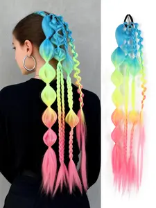 1pc Multicolor Braided Ponytail＋Bubble Ponytail Extension for Women ,Y2k Hair Ponytail,Pre Stretched Ponytail Hair Accessories,22 Inch Wrap Around Ponytail Afro Puff Ponytail Style Hair Extensions ,Curly Braided Straight Textured Hairband Ponytails