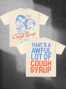 Men's Casual Cotton Graphic T-Shirt - "Enjoy Cough Syrup Breakfast of Champions" Funny Print, Round Neck, Short Sleeve, Pure Cotton, Blue, Allseason Apparel | Humorous Print | Pure Cotton Tee