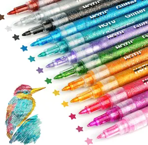 Glitter Markers Pen, 12 Glitter Colors Paint Pens Sparkly Metallic Shimmer Acrylic Marker Fine Point Tip 0.7mm Water-based Ink for Adults DIY Crafts Greeting Birthday Cards