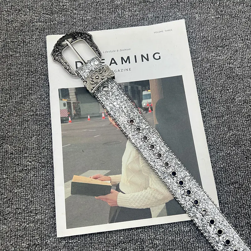 Black Silver) belt y2k Handmade Rhinestone Belt Suitable For  display picture 2