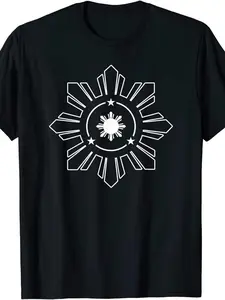 3 Stars And A Philippines- Men's Casual T-Shirt-- Crew Neck- Comfortable Breathable- Summer Short Sleeved