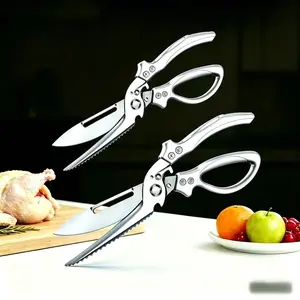 2PCS 3Cr Stainless Steel Kitchen Shears, Automatic Heavy-Duty Chicken Bone Cutter, Smooth Effortless Handle, Essential Household Kitchen Tool, Multifunctional for Cutting Fruits and Vegetables, Safety Lock Clip