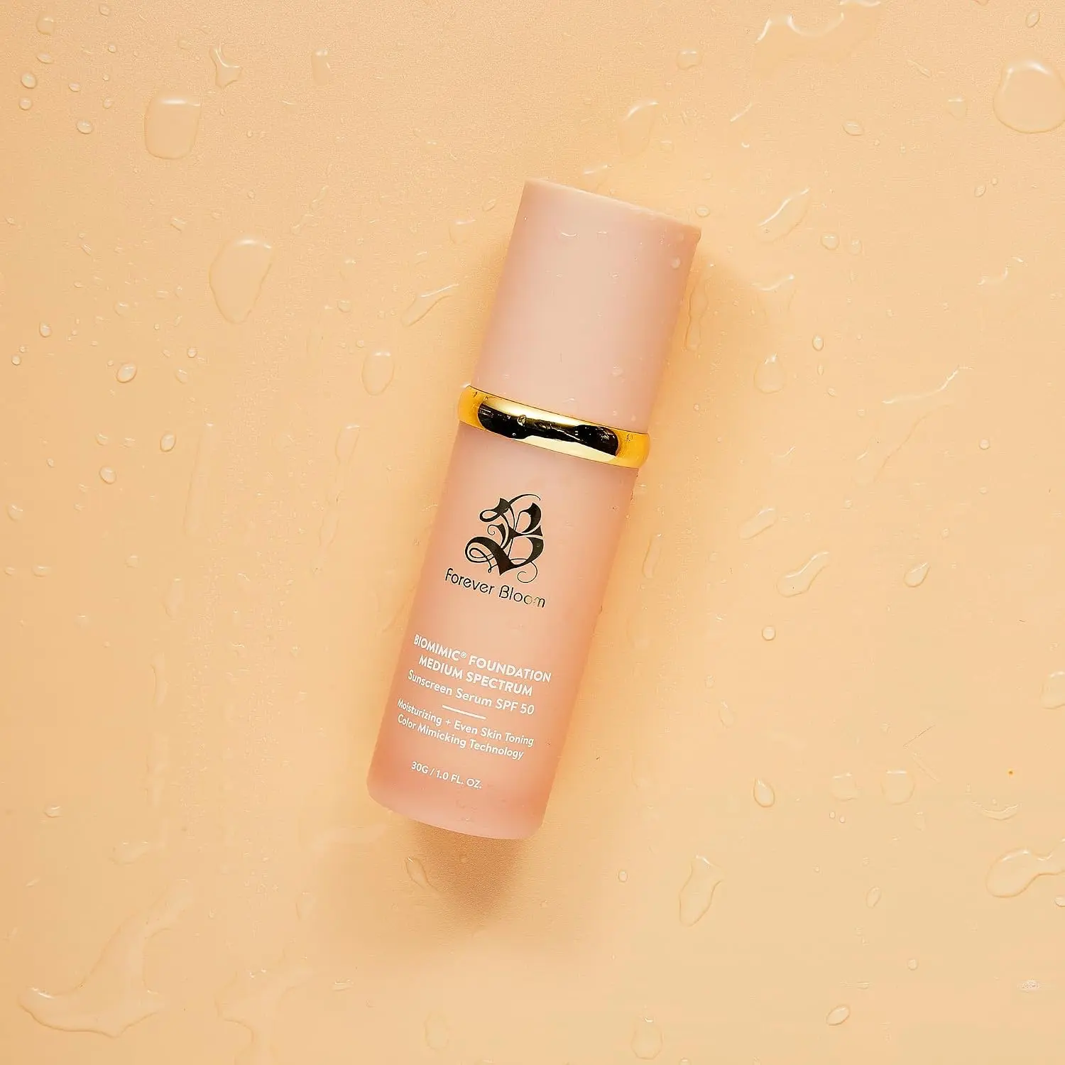 Bio Mimic Foundation Medium Spectrum by Forever Bloom; Protecting from Sun with SPF50; Foundation for Gym, Sports, Dancing Makeup for Mature & Sensitive Skin, Natural Finish Made in USA