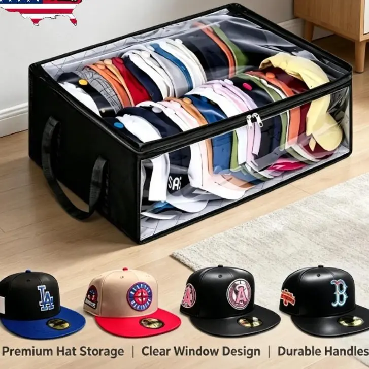 40-Capacity Hat Box for Closet | Large Storage Case for Snapbacks, Visors & Winter Hats | Zipper Closure Keeps Dust Away | Stackable for Extra Space