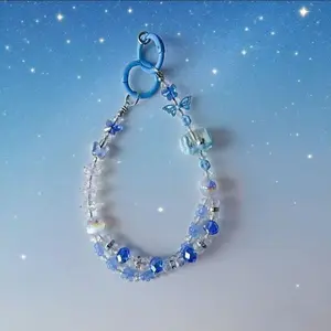 Blue Double-Buckle Butterfly Mobile Phone Chain Keychain Luxury High-End Anti-Lost Bag Pendant with Beads and Butterfly Charms Aesthetic Cellphone Accessory