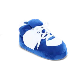 Blue and White Happy Feet Slippers for Women and Men - Cozy Memory Foam Footbed, Sturdy Rubber Soles, Non-Skid, Plush Velvety Material, 100% Breathable Polyester, Fashionable Home Loungewear