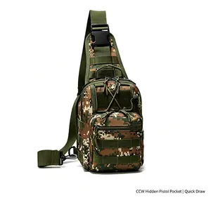 CCW Concealed Carry Camo Tactical Sling Chest Bag for Men, MOLLE Military  Pack with Quick Draw Hidden Pistol Pocket, Quick Release Adjustable Strap, Water Resistant Multi Pocket EDC Shoulder Bag for Shooting Range, Hunting, Hiking Daily Carry backpack