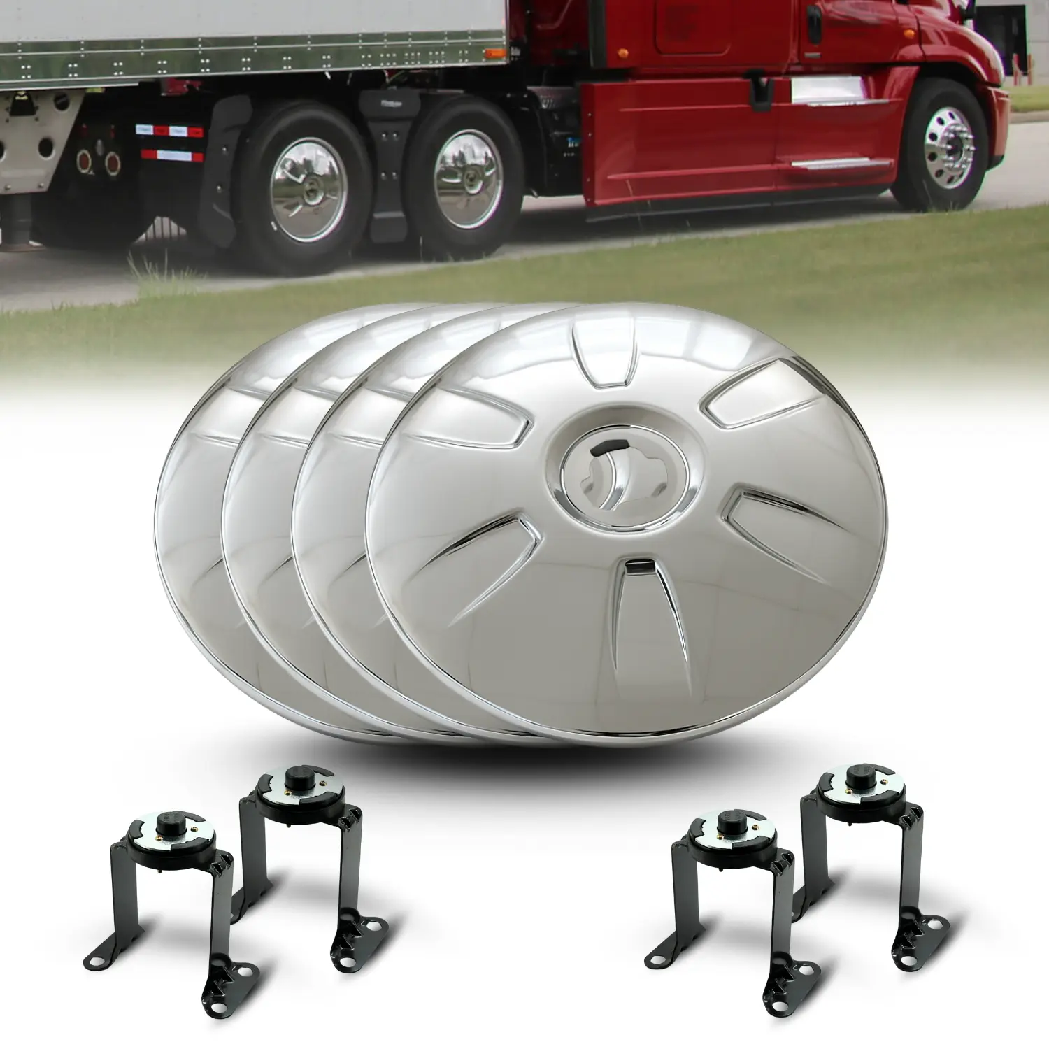 TORQUE Aerodynamic Drag Reduction Front & Rear Axle Complete Wheel Cover Kit, 33mm Screw-On Lug Nut Covers, Axle Vehicle Accessories for Trucks with Chrome Wheels Hub Centre Caps