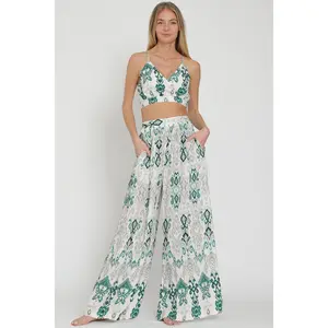 Green Adjustable Strap Crop Top & Pants Set
