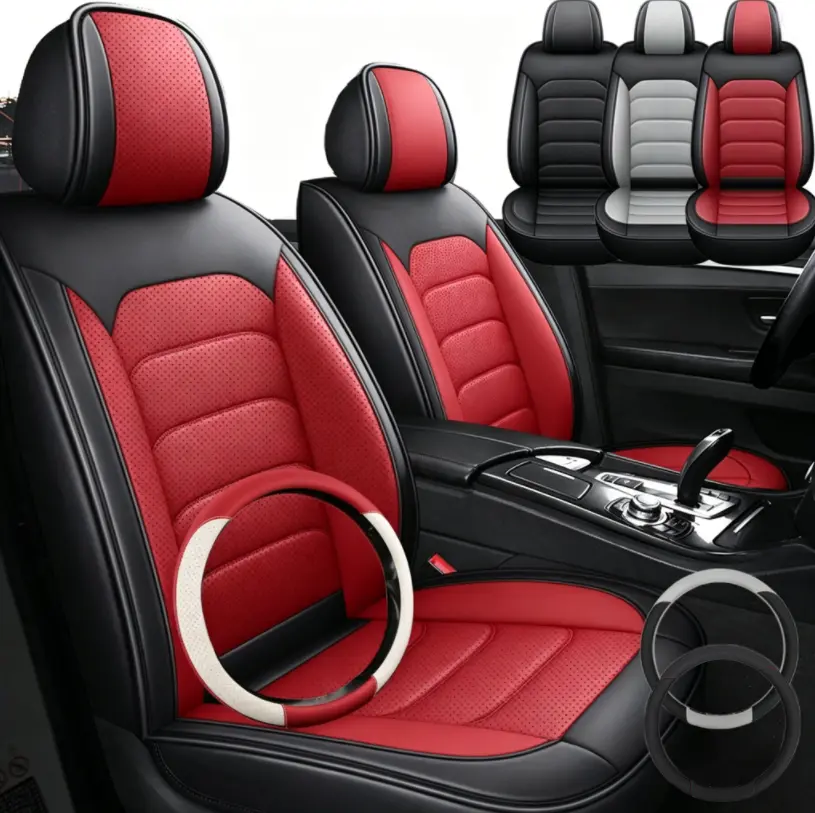 5- SEATS Car Seat Covers Protector Nappa Leather Front & Rear Full Set Cushion For Lexus / Mercedes Benz / Toyota / Jeep / Hyundai / Honda / Chevrolet / Ford /Kia