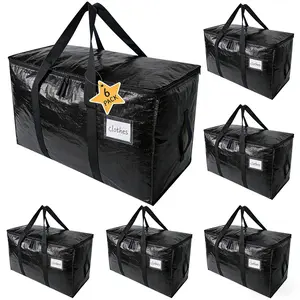 Extra Large Heavy Duty Moving Bags, Sturdy Packing Bags, Black Collapsible Storage Totes with Reinforced Comfortable Handles & Strong Zipper, Space Saving Moving Boxes Alternative for College Dorms, Clothes Packing, Holiday Decoration & Supplies