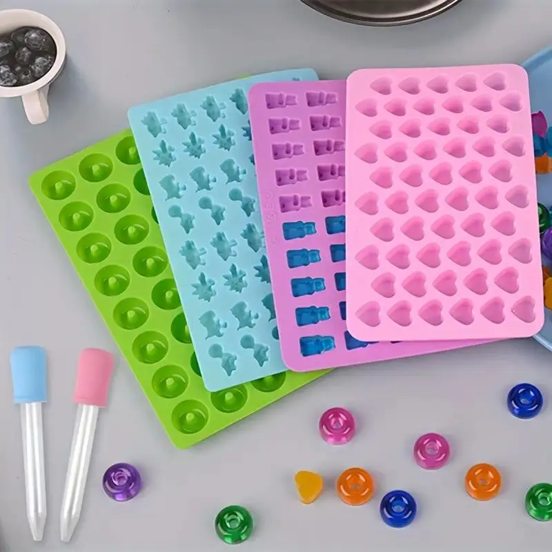 4pcs Non-stick Candy Molds, with 2 droppers, Mini Donut Plate, Ice Cream Candy Silicone Mold