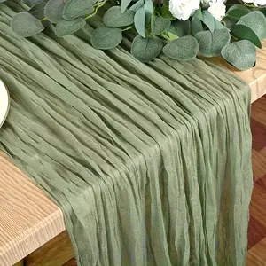 1pc Wrinkle Cheese Tablecloth, Ruffled Twist Table Runner, Linen Tablecloth, Bohemian Country Decor, Wedding, Bridal Party, Holiday Party