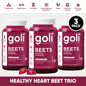 Healthy Heart Beets Trio - 3 Bottles of Goli Beets Cardio Gummy - Beet Root Extract & 100mg CoQ10, Gluten-Free, Vegan, Non-GMO, and Gelatin-Free. Nature's Great Superfood