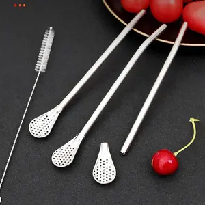 3 Counts Straws Spoon Stainless Steel Straw Spoon 7.2 Inch Yerba Mate Tea Drinking Straws Multifunctional Filtered Spoons Drinking Reusable Straw Stirring Spoon Straw for Travel Cup Mate Beach