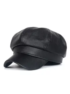 Womens PU Leather Newsboy Caps Gatsby Cabbie Hat for Girls