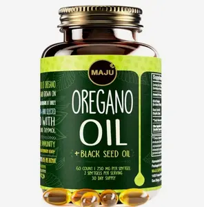 MAJU Oregano Capsules w/Black Seed Oil, 2-in-1 Softgel Oil of Oregano, Potent 90%+ Carvacrol, High Thymoquinone, 60 Count, 500mg per Serving, Wild Oregano and Black Seeds