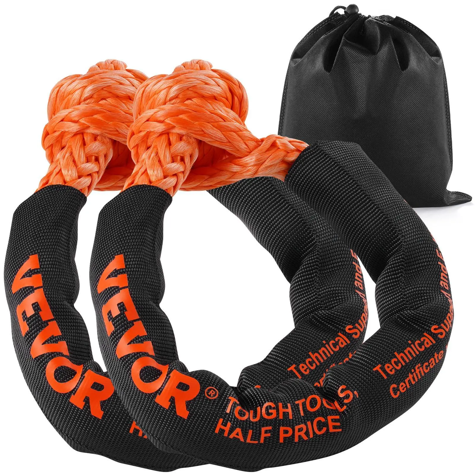 【DealsForYouDays】VEVOR Synthetic Soft Shackle,  , 1/2" x 22" (2 Pack) 44092 lbs (20 Ton) Breaking Strength Recovery Tow Shackles with Extra 2 Sleeves & Storage Bag for UTV, ATV, Trucks, Jeep, Off-Road Vehicles, Orange