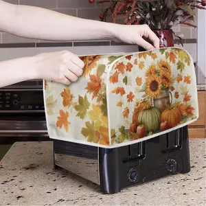 Thanksgiving Maple Leaves Sunflowers Pumpkin Print Polyester Toaster Covers Washable Dustproof Toaster Protector for Men Women Bread Maker Cover Kitchen Accessories