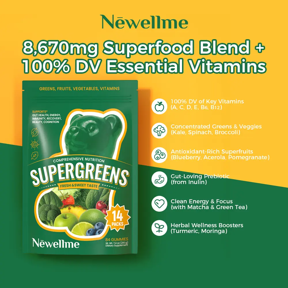 NEWELLME Multivitamin Gummies for Gut Health Boost Immunity Aid Recovery Enhance Beauty with Vitamins A C D E B6 B12 Biotin Zinc & Natural Extracts