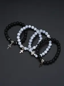 Men's Stainless Steel Jewelry Set, Casual Cross Necklace & Bracelet Pair, Perfect Gift for Birthdays & Dates, All-Season Accessories