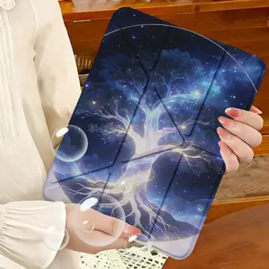 Triple Y-Shape iPad/tablet Case with Pen Holder, Creative Life Tree Pattern, Scratch Resistant, Foldable for Work & Travel