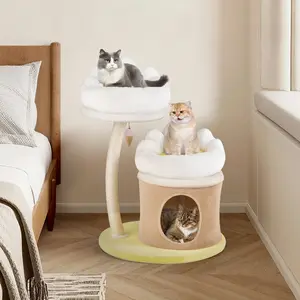COSTWAY - Cat Tree Small Cat Tower with 2 Removable and Washable Perches-White