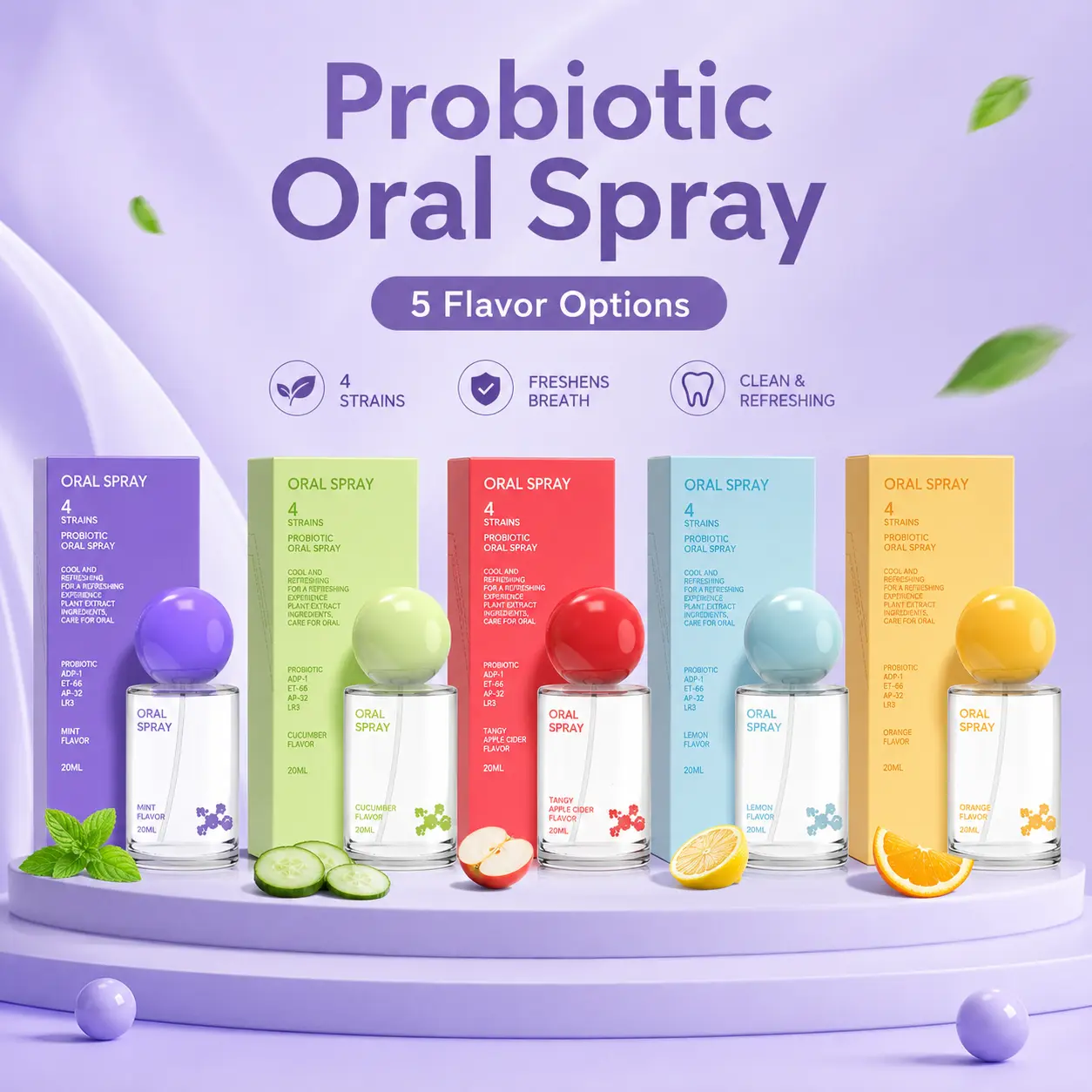 Probiotic Oral Spray for Fresh Breath, Portable Mint Mouth Spray, Daily Oral Care Mist for On-the-Go Use, Refreshing Breath Spray