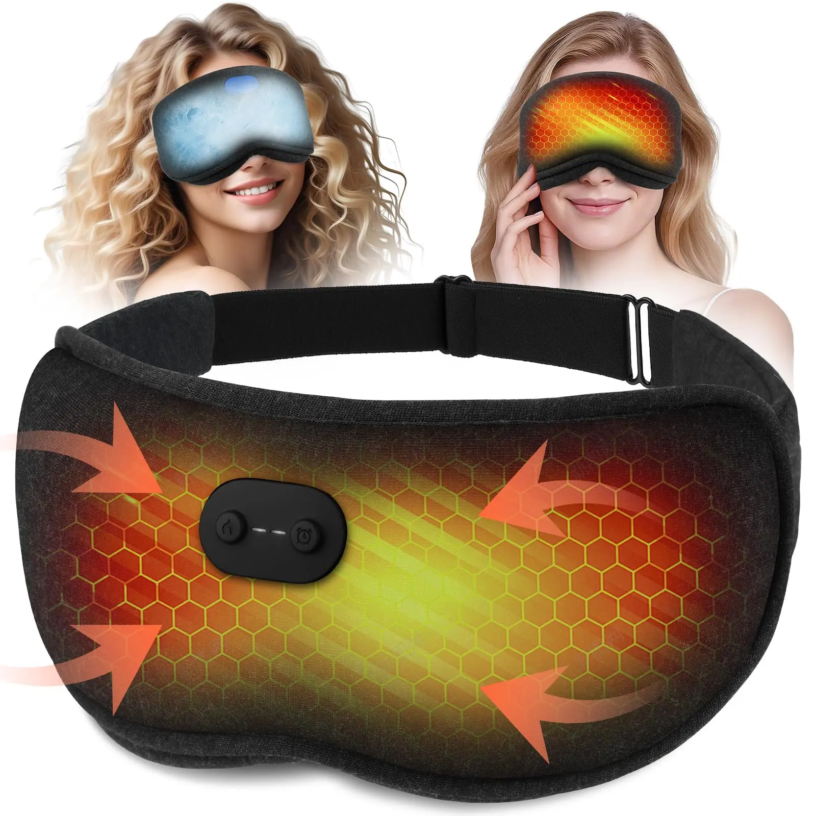 2-in-1 Gel Eye Mask with Magic Heat Compress - Cordless Heated Therapy, 3 Heat Settings, Removable Washable Cover for Dry Eyes, Migraines Cooling Relief