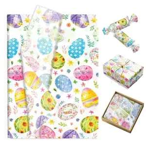 50 sheets of thin paper printed with Easter egg patterns, Easter party supplies and gift wrapping, 50*35 cm, cartoon egg decorations and candy gift wrapping paper, floral arrangements - high-quality decorative thin paper, Flower Arrangements