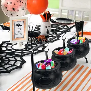 Halloween Party Decor Set, Witch Cauldron, Serving Bowls on Stand, Plastic Kitchen Decoration, 3 Piece Set