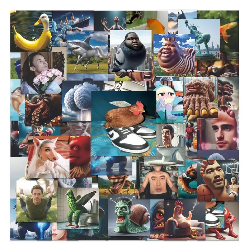 63pcs Funny Meme Surreal Adhesive Stickers Kit Pack, Sticker Packs, Scrapbooking Stickers, Crafts, Waterproof Weirdcore Random Humor Decals for Laptop, Water Bottle, Skateboard & Luggage, Meme Lover Gift, Scrapbook Accessories