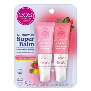 eos 24H Moisture Super Balm – Pink Lemonade & Wild Cherry Slushie Lip Treatment, Day & Night Care for Sensitive Skin, 2-Pack, 0.35 fl oz Each